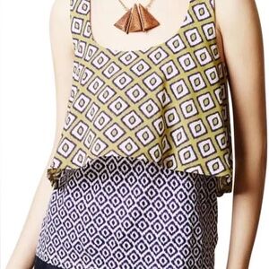 Anthro Meadow Rue XS Layered Tank Top Geometric Print Blue Green